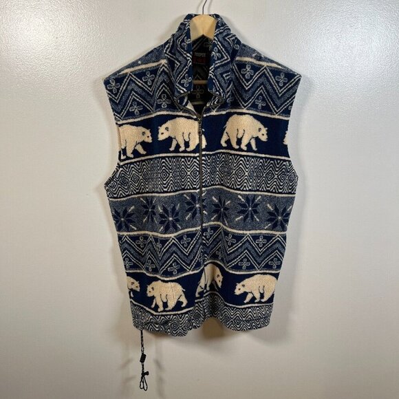 Vintage TeePee Fleece Vest Mens Size Large Polar Bears Blue Cozy Novelty Print - Picture 1 of 8